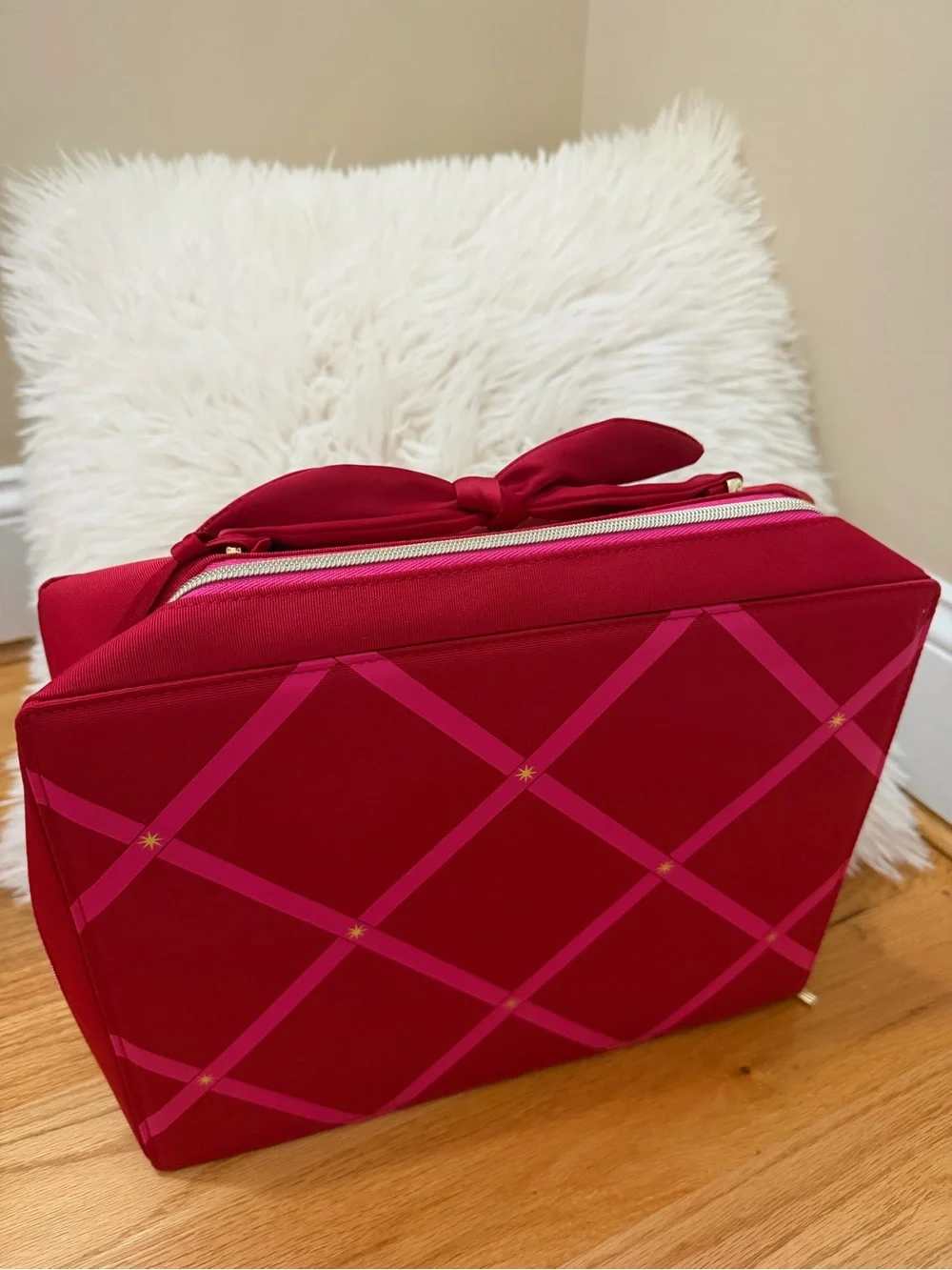 Estee Lauder Red and Pink Cosmetic Pouch with Bow Handle
